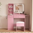 thumbnail image 1 of Ourlova Makeup Vanity Table with Lighted Mirror, Adjustable Lighting, Power Strip, Drawers, Stool, Wooden, 1 of 8