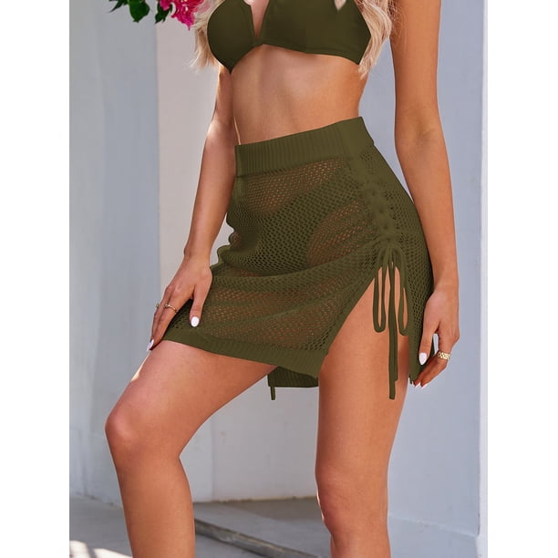 Falda sexy europea y americana que abraza la cadera, falda transparente hueca, falda con abertura con cordón para mujer, verano 2023