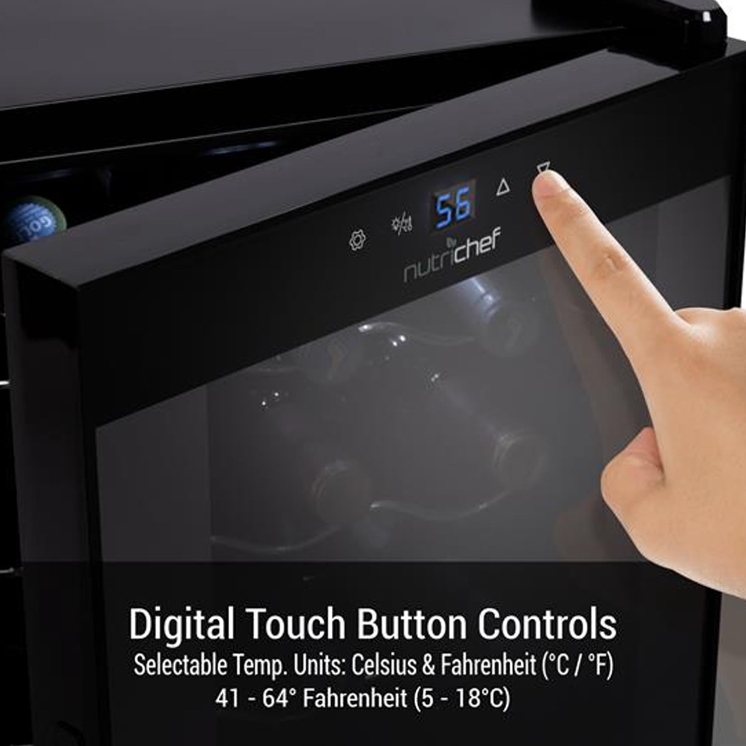 NutriChef PKCWC150 - Wine Chilling Refrigerator Cellar - Touch Button Control with Air Tight Seal, Contains Placement for Standing Bottles (15 Bottle Storage Capacity)