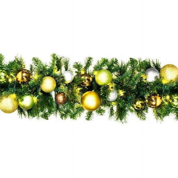 9 ft. Pre-Lit LED Sequoia Decorated with The Woodland Ornament Collection Garland, Warm White
