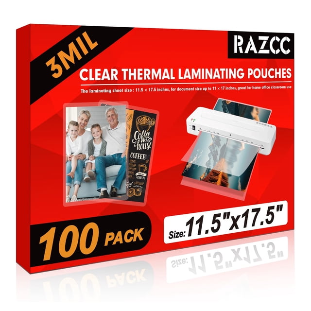 Láminas laminadoras RAZCC, paquete de 100 unidades, transparentes, térmicas, 3 mil, 11 x 17