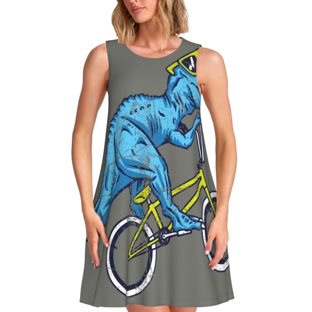 Balery Fun Riding Dinosaur Vestidos de verano para mujer con estampado: vestido holgado sin mangas, vestido playero informal y cómodo para días calurosos.