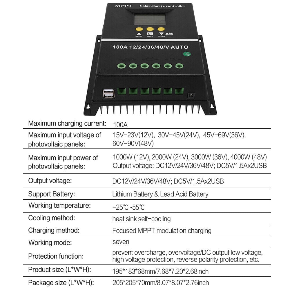 4000W 100A MPPT Solar PV Regulators 12V 24V 36V 48V Solar Charge Controller USB Charge Regulator