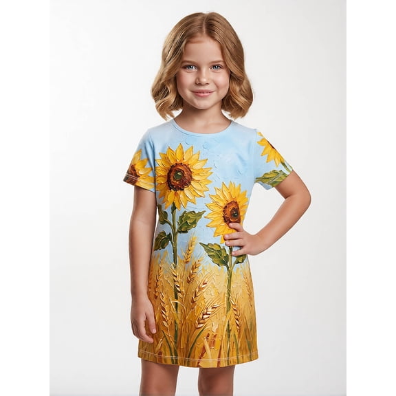Kids Everyday Short Sleeve Dress Regular-Fit Crewneck Casual Dresses for Girls Tween Girls Age 8-13 Daily Style
