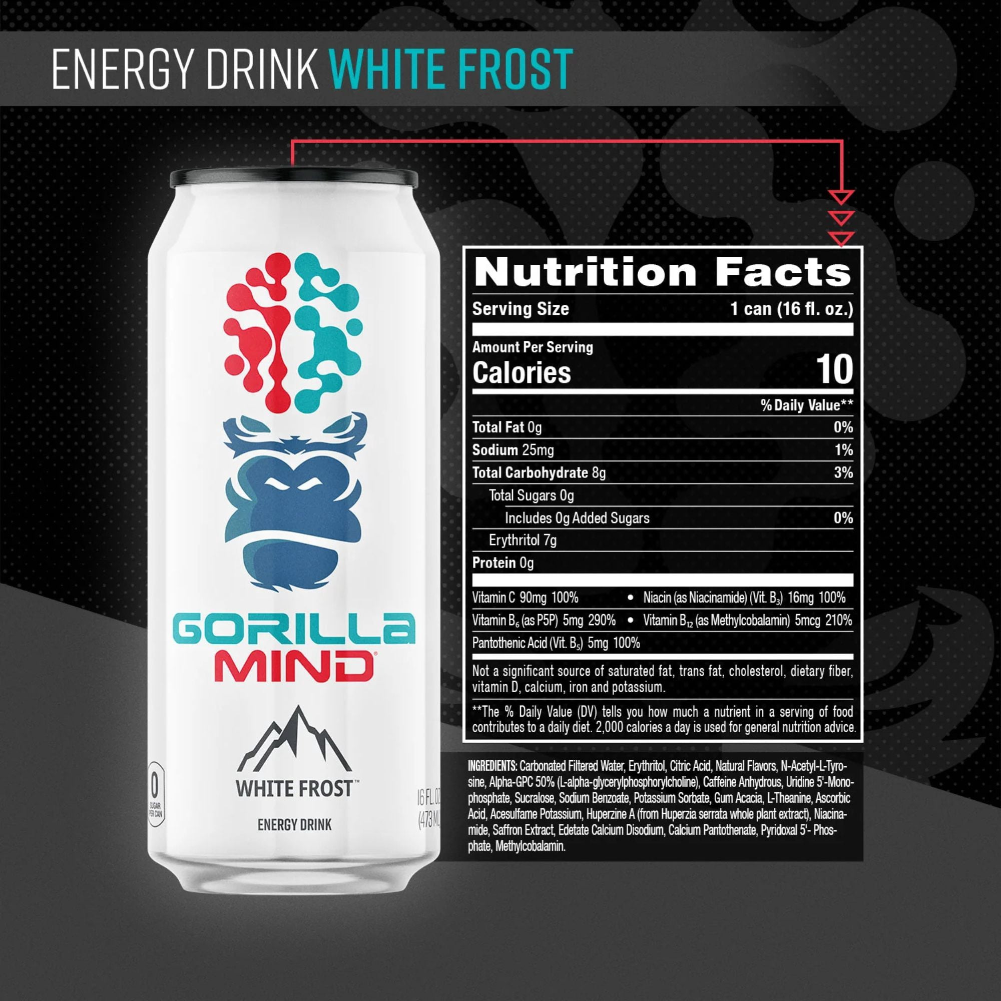 Gorilla Mind Energy Drink 4‑Flavor Sampler Pack, 16oz Cans (4 Count)