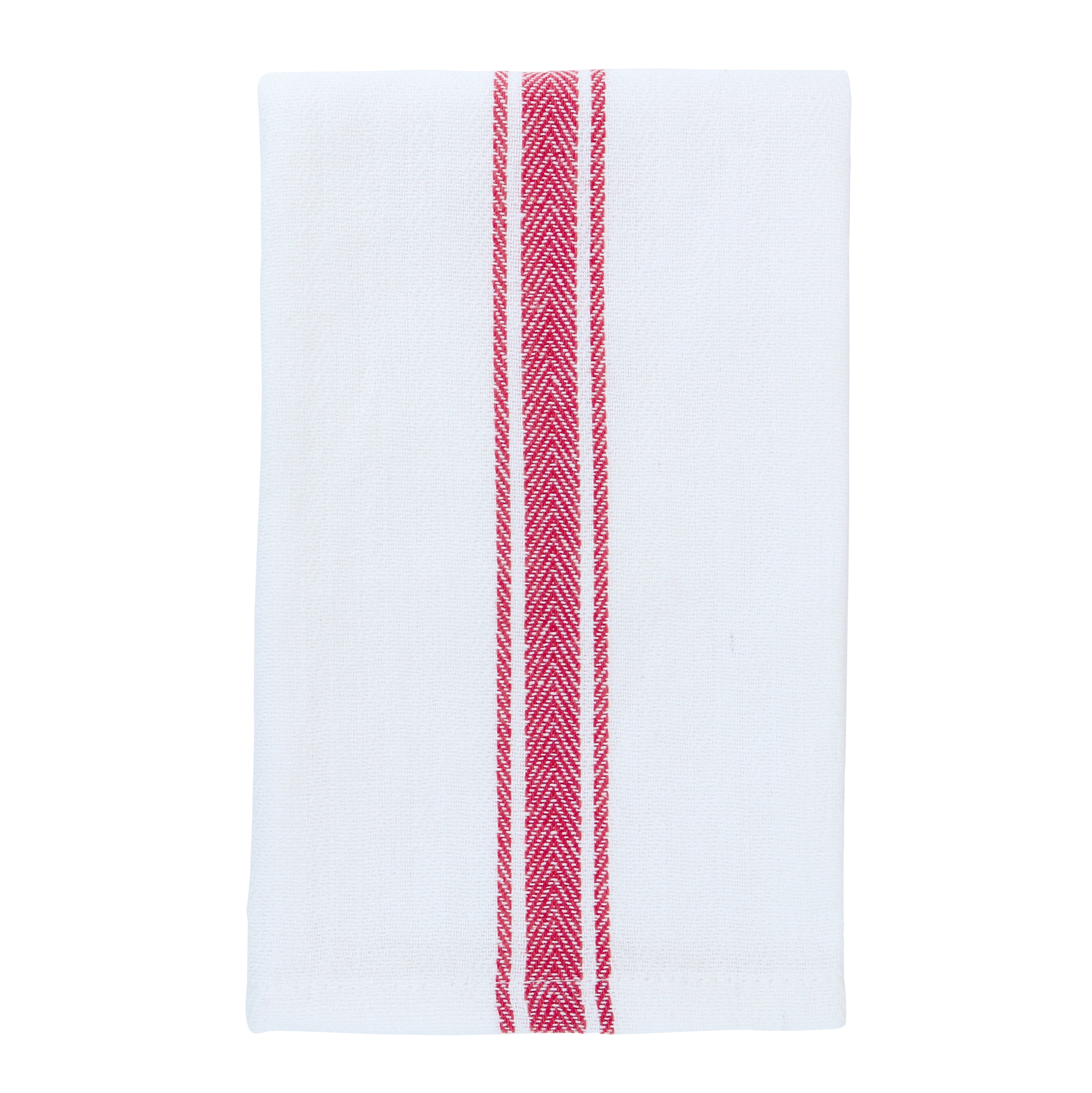 Arkwright Kitchen Herringbone Tea Towels, Pack of 12, White with Red Stripe, 100% Cotton, 15 x 25 in