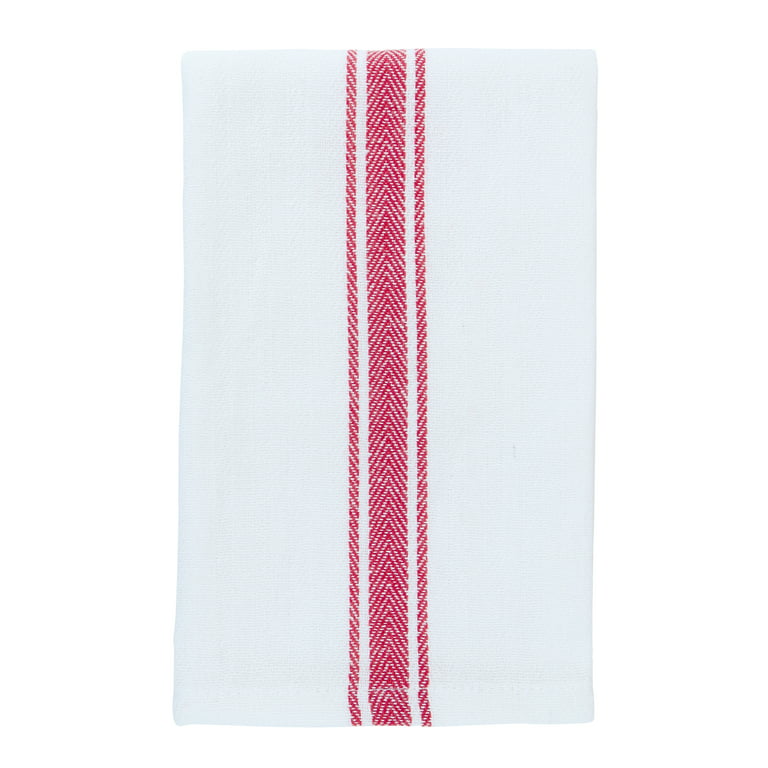 White Kitchen Towel with Red Stripes
