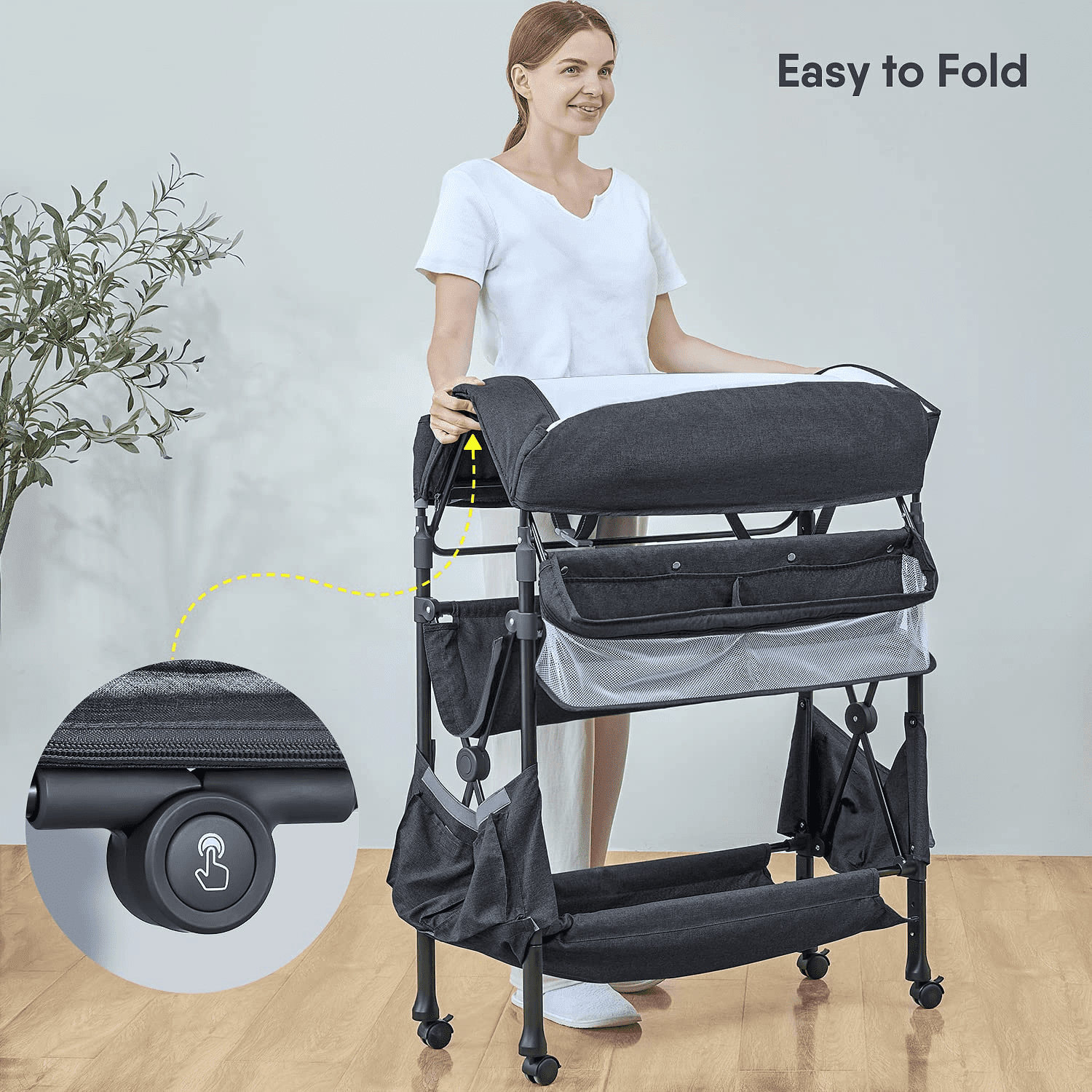 0-18 Month Newborn Baby Changing Table, Portable, with Storage Space, Height-Adjustable, with Wheels