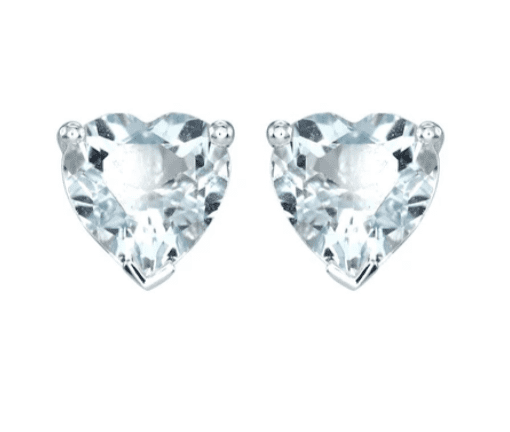 14k White Gold Plated Over Sterling Silver 2 Carat Heart Created Aquamarine Sapphire Stud Earrings