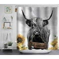 thumbnail image 3 of 4PCS Highland Cow Shower Curtain Set, Sunflower American Flag Barn Motivational Quotes Cattle Bull Farm Animal Country Rustic Farmhouse Bathroom Decor, Fabric Shower Curtain, Non-slip Bath Mat, 3 of 8