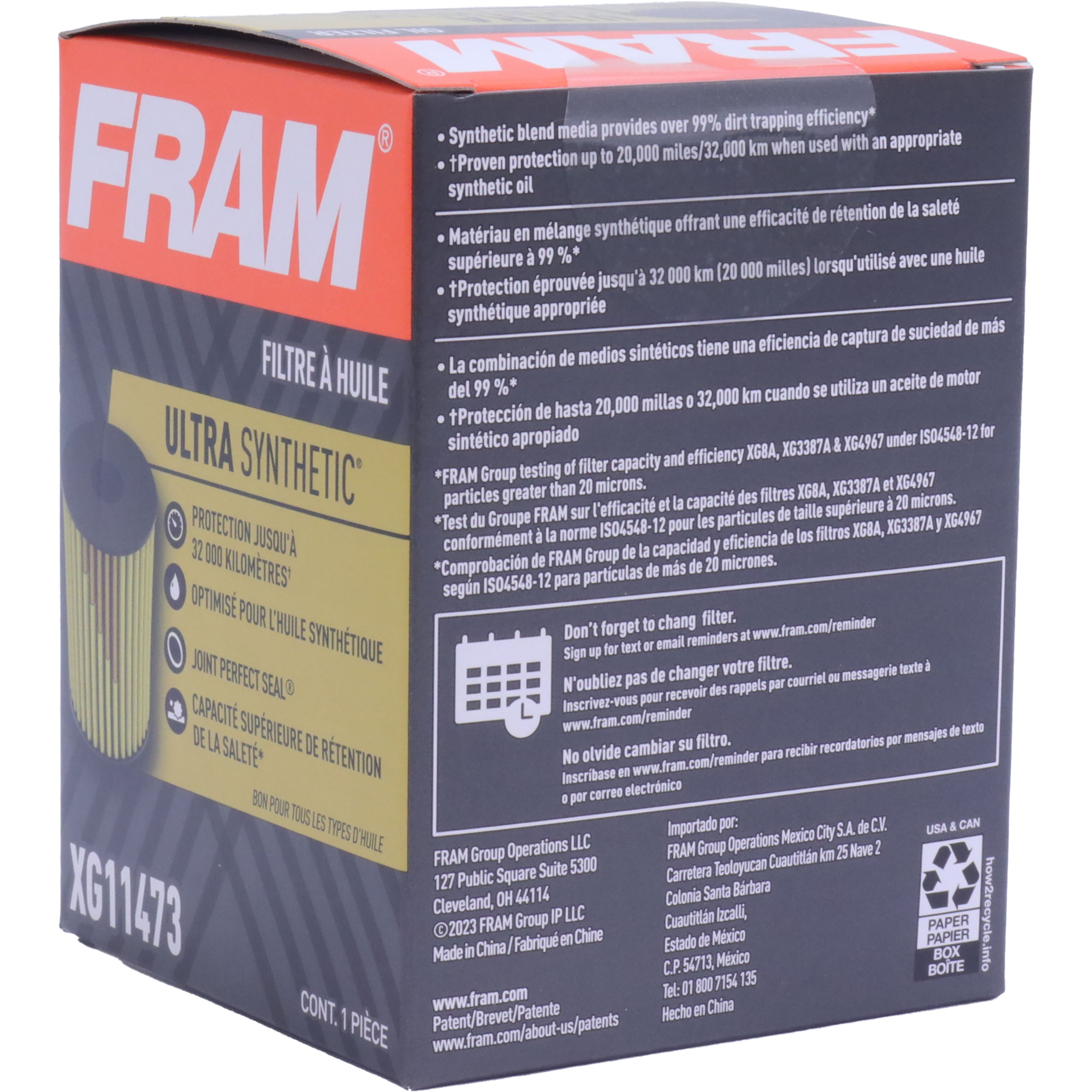 FRAM Ultra Synthetic Oil Filter, XG11473, 20K mile Filter
