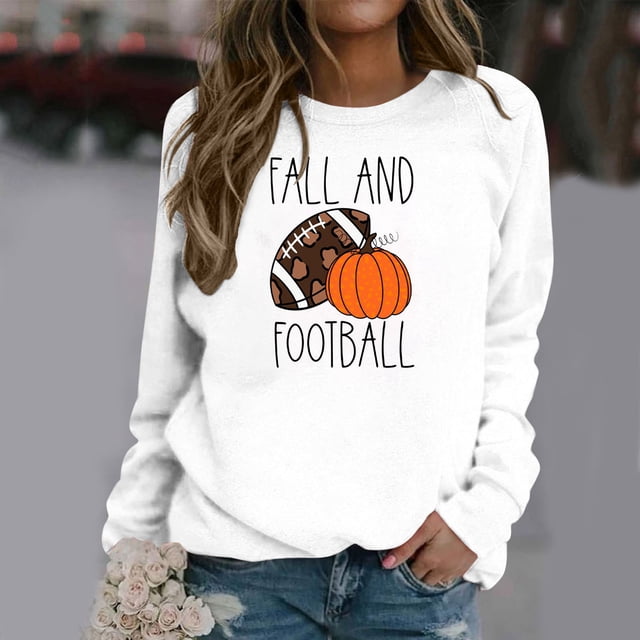 EQWLJWE Chandails en Molleton de Football Surdimensionnés pour Femmes Manches Longues Col Rond Chandails en Molleton Automne et Imprimé Citrouille Maillot Chandails en Molleton Costumes d'Halloween Hauts d'Entraînement pour Femmes