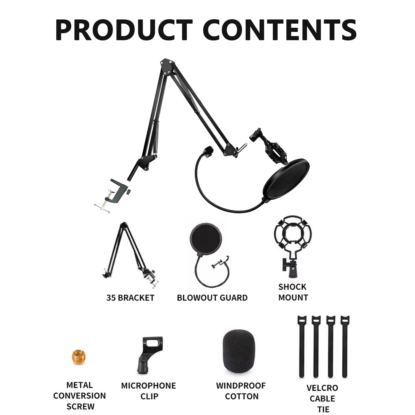 Arcticwind Microphone Arm Stand,360° Rotatable Microphone Boom Arm Mic Stand,Low Profile Mic Arm,with Desk Mount Clamp, Screw Adapter,Shock mount,for Most Microphone