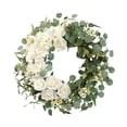 thumbnail image 1 of Corona de eucalipto artificial, corona de flores para puerta de entrada, corona floral hecha a mano 50cm, 1 of 9