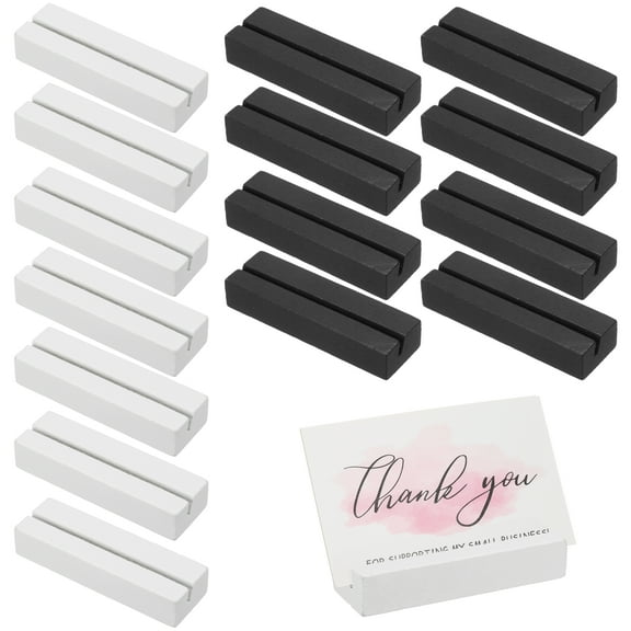 Uxcell Wood Place Card Holders, 16 Pcs Rustic Cards Display Stands for Food Signs, White/Black