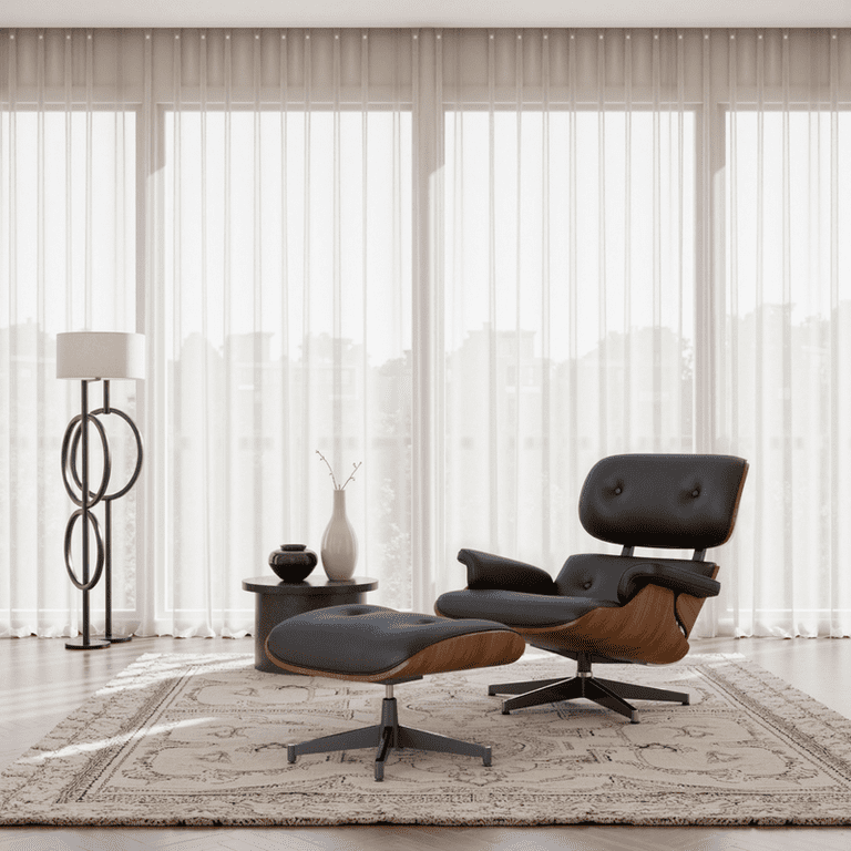 Hawsaiy Mid-Century Lounge Chair and Ottoman Set, PU Leather