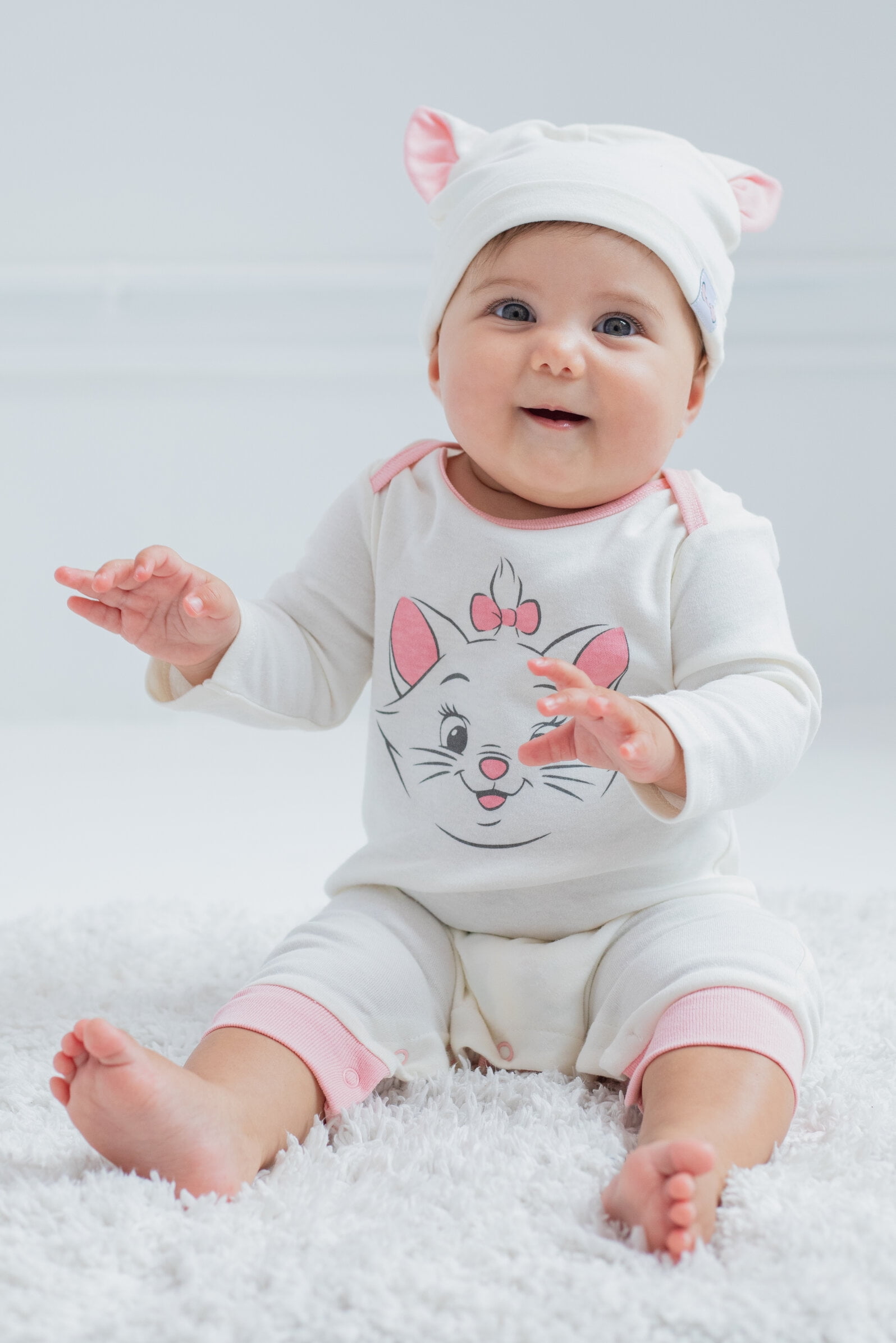 Disney Classics Marie Infant Baby Girls Snap Cosplay Coverall and Hat Newborn to Infant