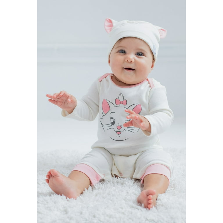 Disney Classics Marie Infant Baby Girls Snap Cosplay Coverall and Hat Newborn to Infant