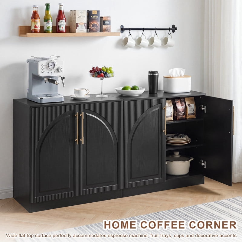 Modern Buffet Cabinet with 2-Door, Freestanding Fluted Bar Storage Cabinet, Small Sideboard Credenza with Adjustable Shelving