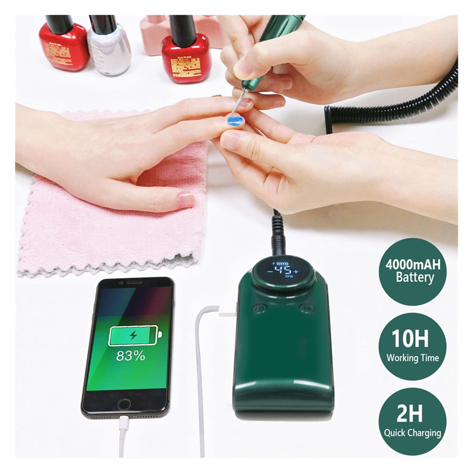 45000 RPM Electric Nail Drill Machine Rechargeable Nail Filer For Acrylic Nail Gel Nails Manicure Pedicure Polishing Shape Tools ,Quality Torque