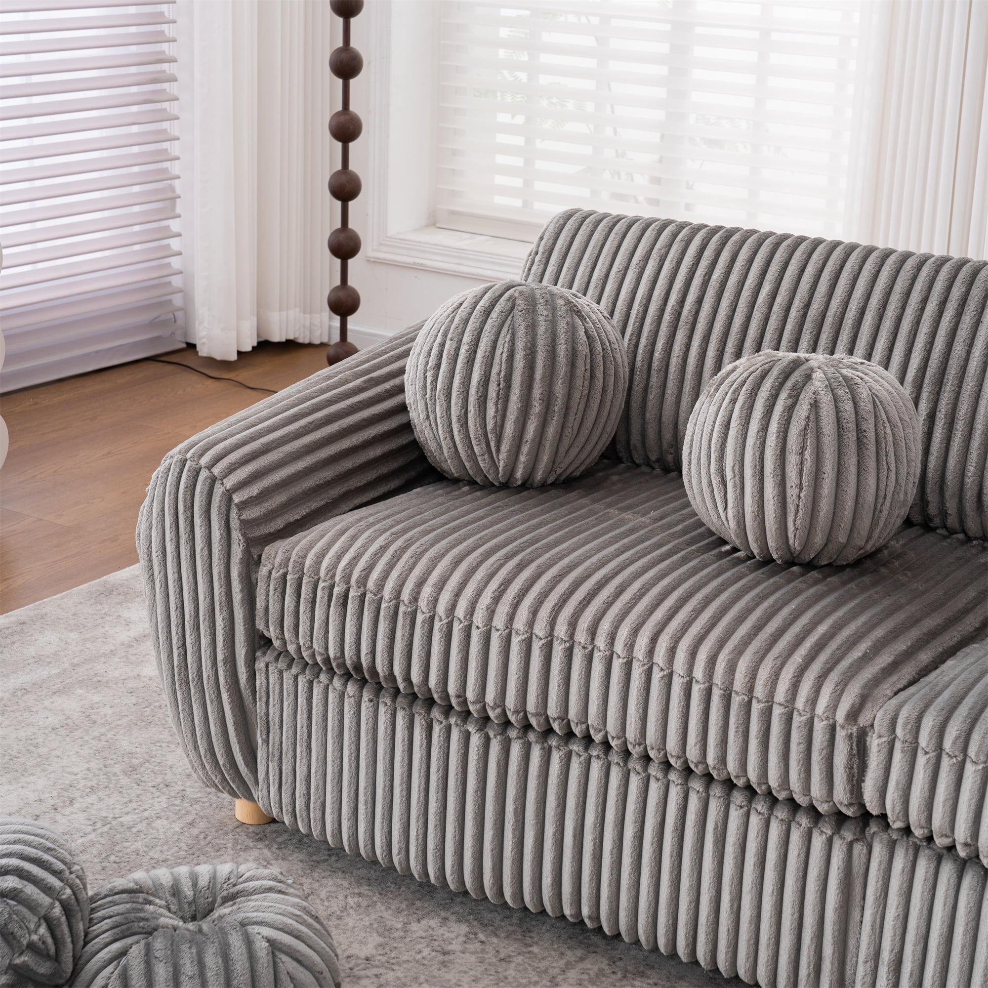 Aukfa 85" Modern Comfy Sofa, Upholstered Deep Seat Couch for Living Room, 5 Pillows, Corduroy, Gray