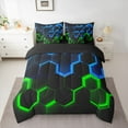 thumbnail image 2 of Castle Fairy Children Teens Adults Abstract Gradient Honeycomb Bedding Comforter Set 7pcs,Geometric Ombre Hexagon Queen Bedding Sets Super Cozy,Neon Lights Queen Sheet Sets,Luxury Bedroom Decor, 2 of 8