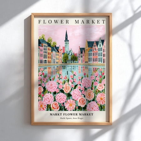 Markt Square Flower Market Poster, Bruges Belgium, Unframed Paper Poster 8x10in