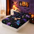 thumbnail image 4 of Erosebridal Neon Halloween Bat Twin Sheets, Stars Galaxy Bedding, Dark Purple, Black Reversible, 3-Piece, 1 Flat Sheet, 1 Fitted Sheet and 1 Pillowcase, 4 of 6