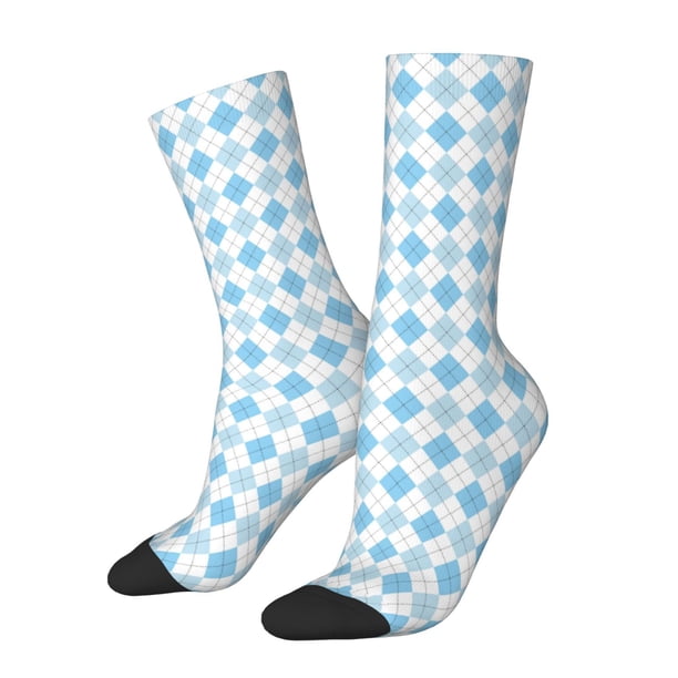 Balery Blue and White Squares Calcetas Largas con Estampado para Hombre y Mujer – Suaves y Transpirables, Talla Única (US 5-11)