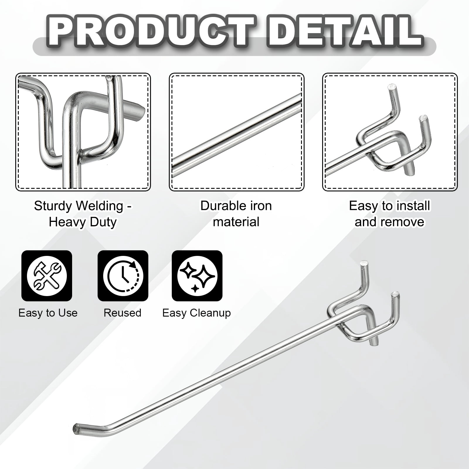 Uxcell 12 Pcs Pegboard Hooks,  5.9 Inch Peg Board Hooks Kit Fit 1/5" Pegboard Garage for Hanging Shelving Tool Storage Craft Organizing, Silver Tone (1mm Hole Dia)