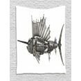 thumbnail image 1 of Steampunk Tapestry, Mechanical Animal Photo of Steampunk Style Sailfish Designed with Wheels, Wall Hanging for Bedroom Living Room Dorm Decor, 40W X 60L Inches, Grey and White, by Ambesonne, 1 of 2