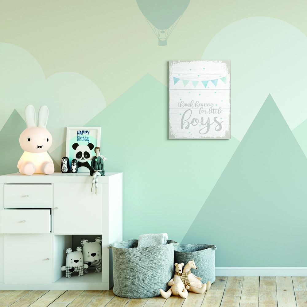 The Kids Room by Stupell Thank Heaven Boys Blue Kids Word Design Canvas Wall Art by Daphne Polselli