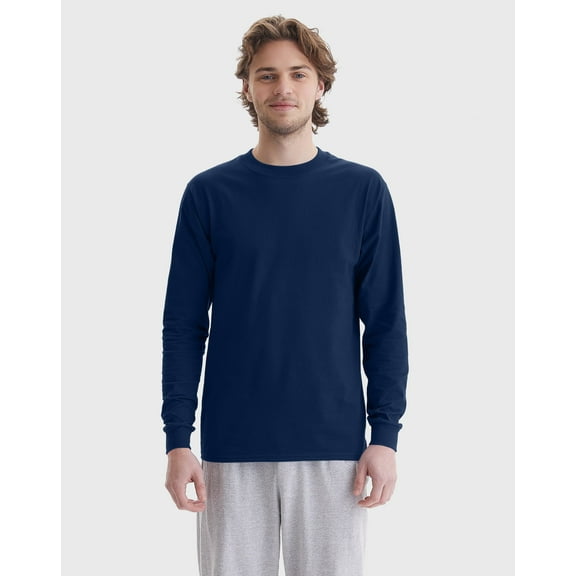 Hanes Beefy Men's Long Sleeve T-Shirt, Cotton Navy M