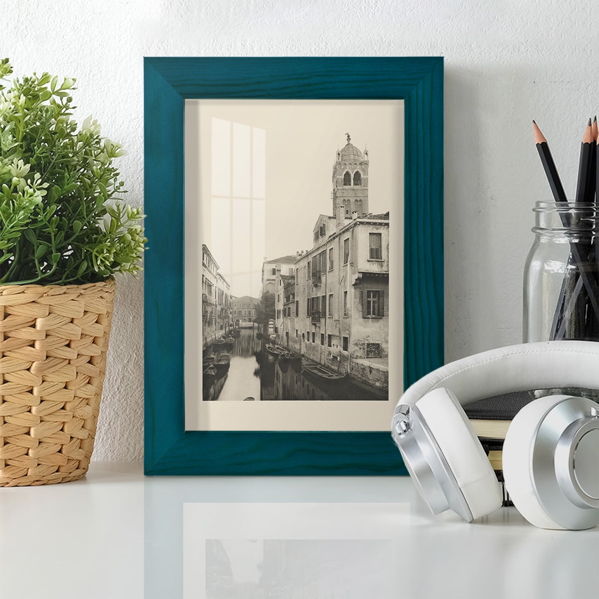 Vintage Views of Venice VII - Framed Print w/glass - Ocean Blue