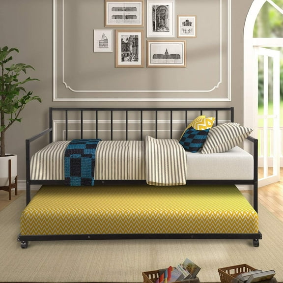 Harper & Bright Designs Twin Daybed with Trundle Multifunctional Metal Lounge Daybed Frame for Living Room Guest Room