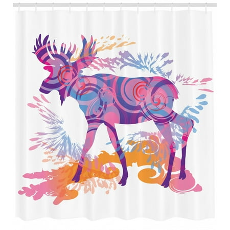 Moose Shower Curtain Unusual Deer Figure With Trippy Featured