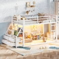 thumbnail image 4 of Harper & Bright Designs Twin over Twin Bunk Bed with Storage Drawers and Shelves, Metal Bunk Bed Frame with LED Lights, Ladder and Guardrail, White, 4 of 15