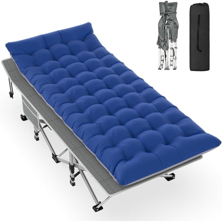 Folding Camping Cot with Mattress, 74 L x 28 W x 15 H, Portable Sleeping Cot Bed, X-Large, Denim