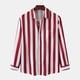 thumbnail image 1 of Camisa a rayas para hombre, manga larga, cuello vuelto, blusa holgada con botones para uso diario y trabajo, 1 of 5