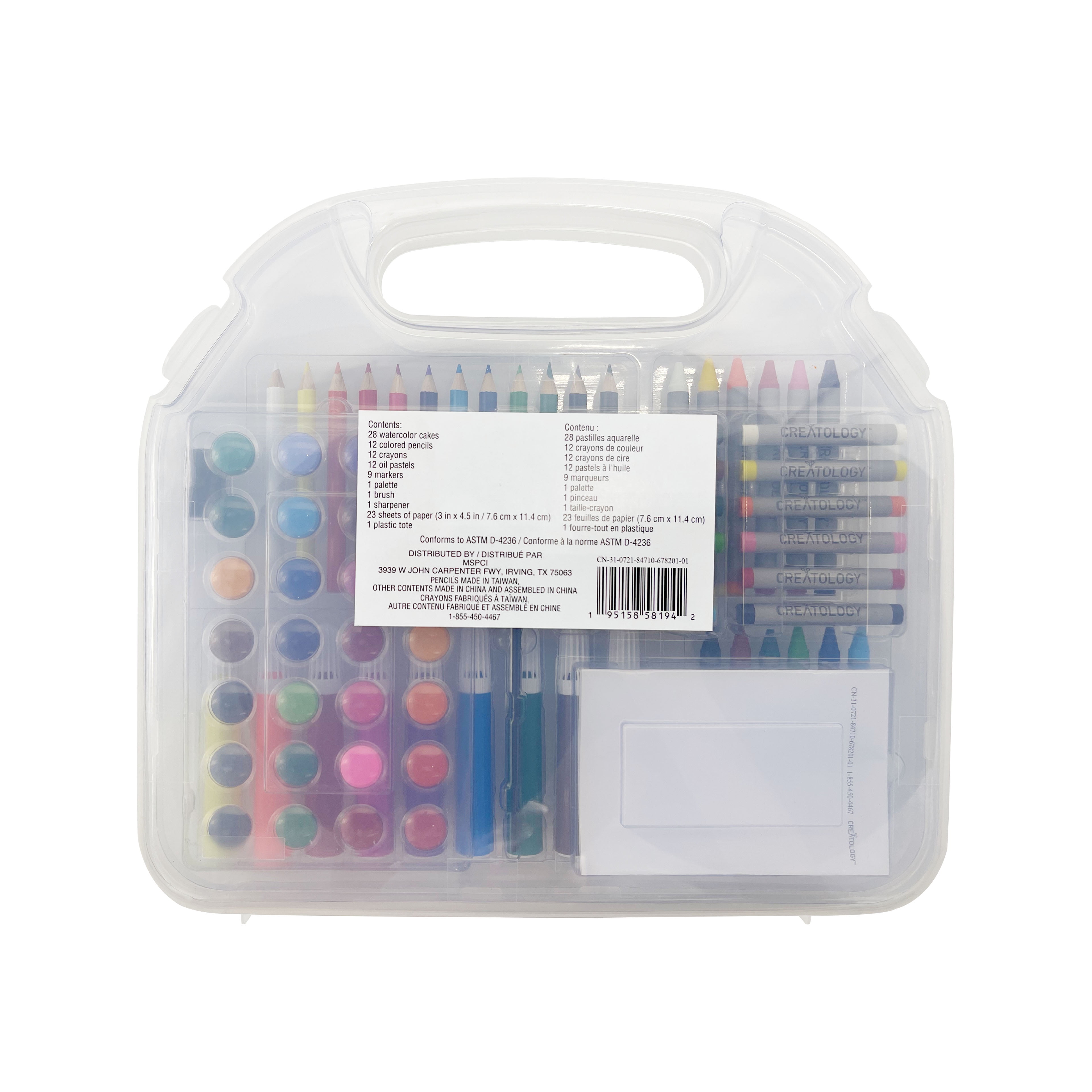 100 Piece Kid's Art Tote Kit by Creatology - Art Set for Drawing - Coloring - Arts & Crafts - 1 Pack
