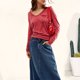 thumbnail image 2 of Camisa informal con cuello en V Top de retales Top extragrande traje diario sencillo para chica picante, 2 of 8