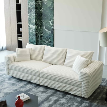 Timbernest 82.7" Corduroy Couch, Convertible 3 Seater Sofa, Deep Seat Cloud Sofa, Comfy Lounge Chair for Living Room (Beige, 3 Seater)