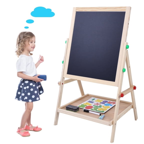 Wooden Height Adjustable Kids Art Easel with Double Sided Drawing Board Chalkboard and Dry Erase White Board
