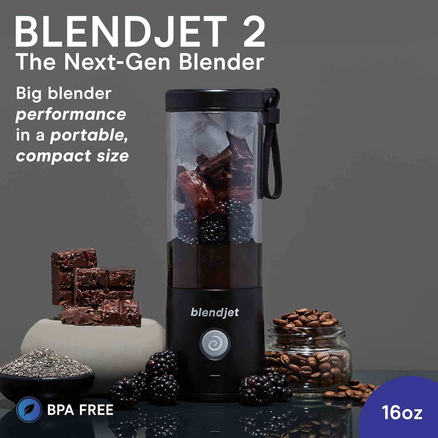 Portable Blender for Smoothies & Shakes - 16oz  Cordless Personal & Small Blender, USB-C Rechargeable & Self Cleaning - Quiet Mini Travel Blender with Stainless Steel Blade (Black)