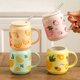 thumbnail image 5 of Taza de porcelana con tapa y pajita, taza de agua de 13 onzas con asa, lindo patrón naranja, 5 of 5