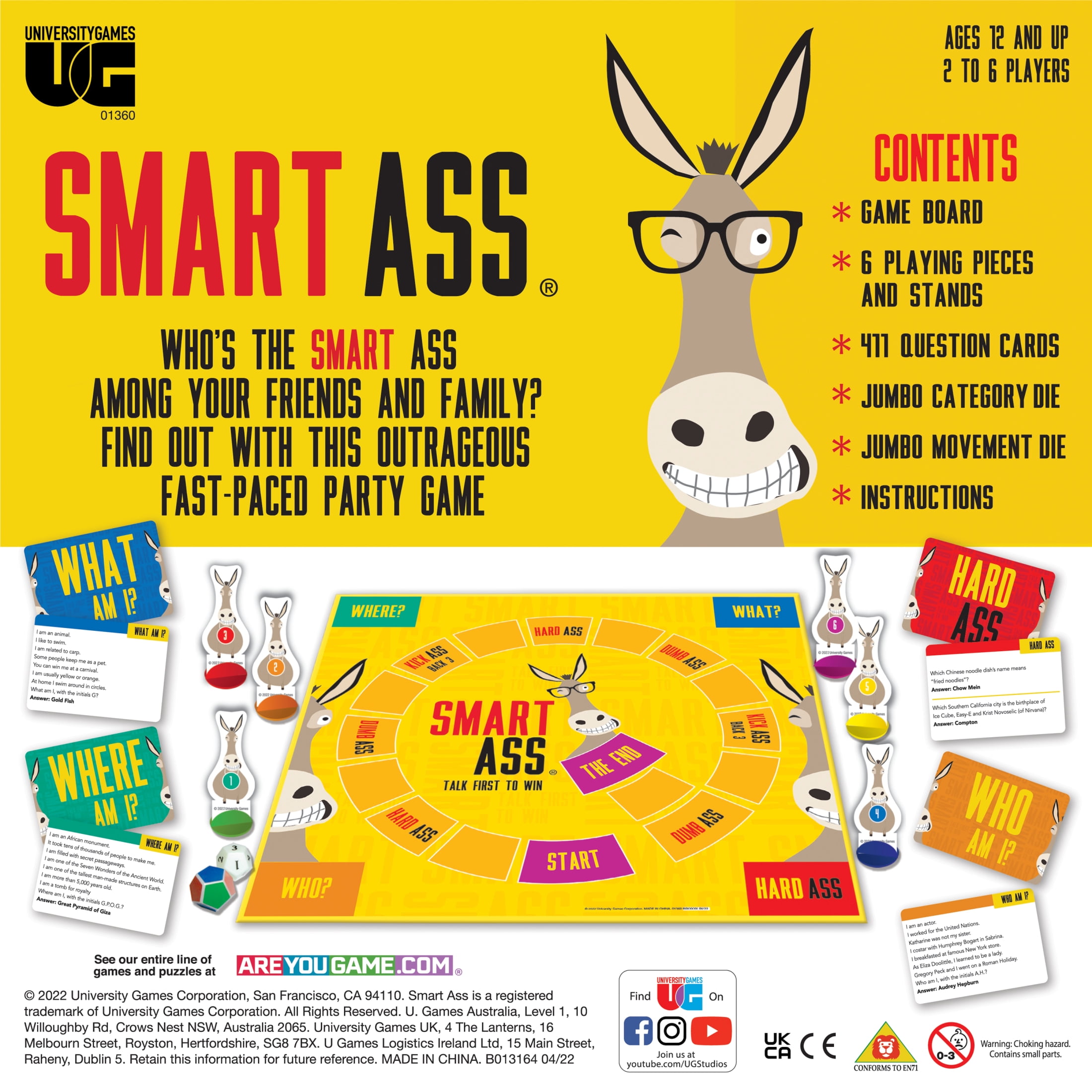 Smart Ass Board Game by University Games for Ages 12 and up, 2 to 6 Players
