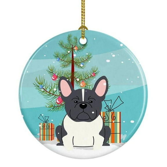 Carolines Treasures BB4137CO1 Merry Christmas Tree French Bulldog Black & White Ceramic Ornament