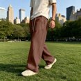 thumbnail image 5 of GrmtClth Mens relaxed daily lifestyle trousers wide leg flowy soft material casual loose pants outdoor vacation long distance travelling Coffee L, 5 of 7