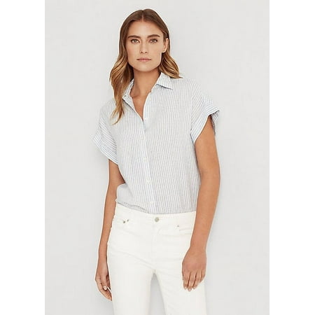 Ralph Lauren ESTATE BLUE/WHITE Striped Linen Shirt, US X-Large