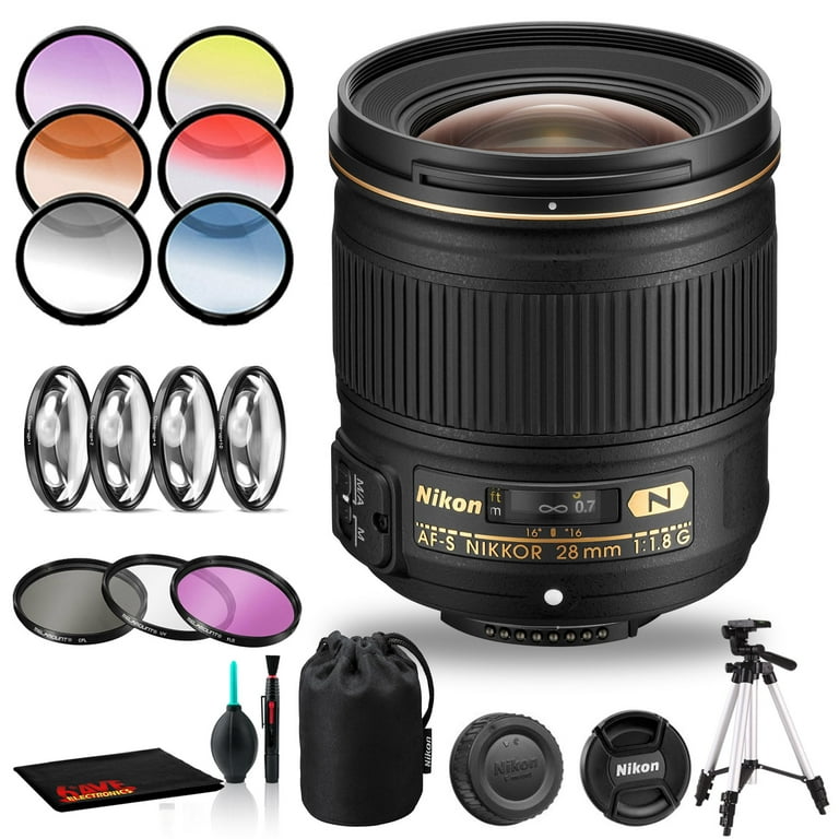 Nikon AF-S NIKKOR 28mm f/1.8G Lens Includes Filter Kits and Tripod